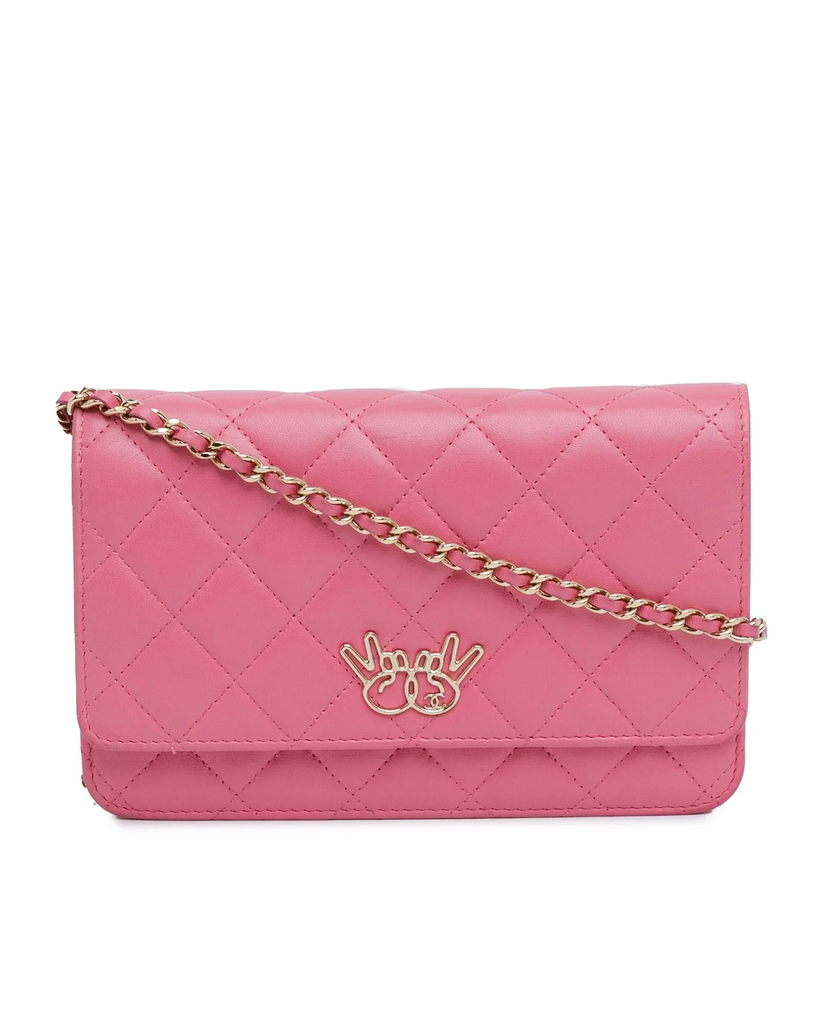 Quilted Lambskin Wallet On Chain with Emoticon Design