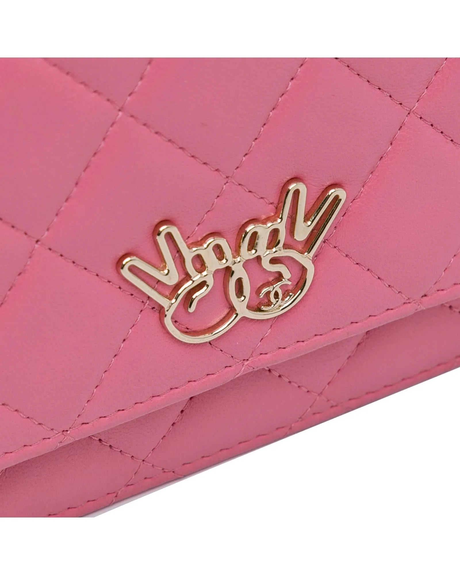 Quilted Lambskin Wallet On Chain with Emoticon Design