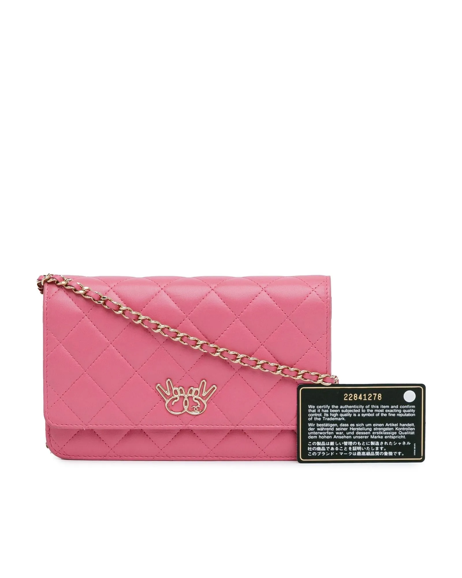Quilted Lambskin Wallet On Chain with Emoticon Design