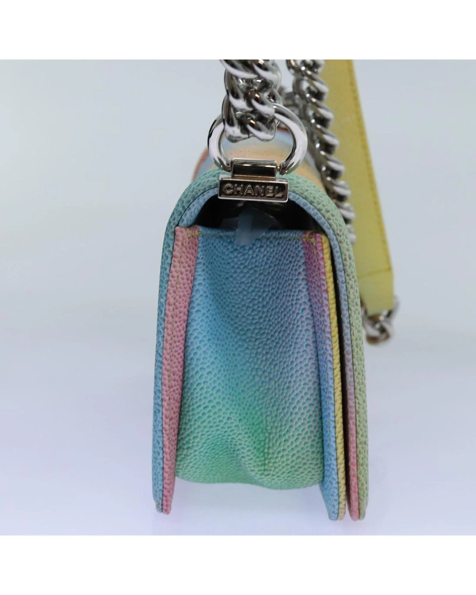 Rainbow Leather Chain Shoulder Bag with Matelasse Design and CC Logo