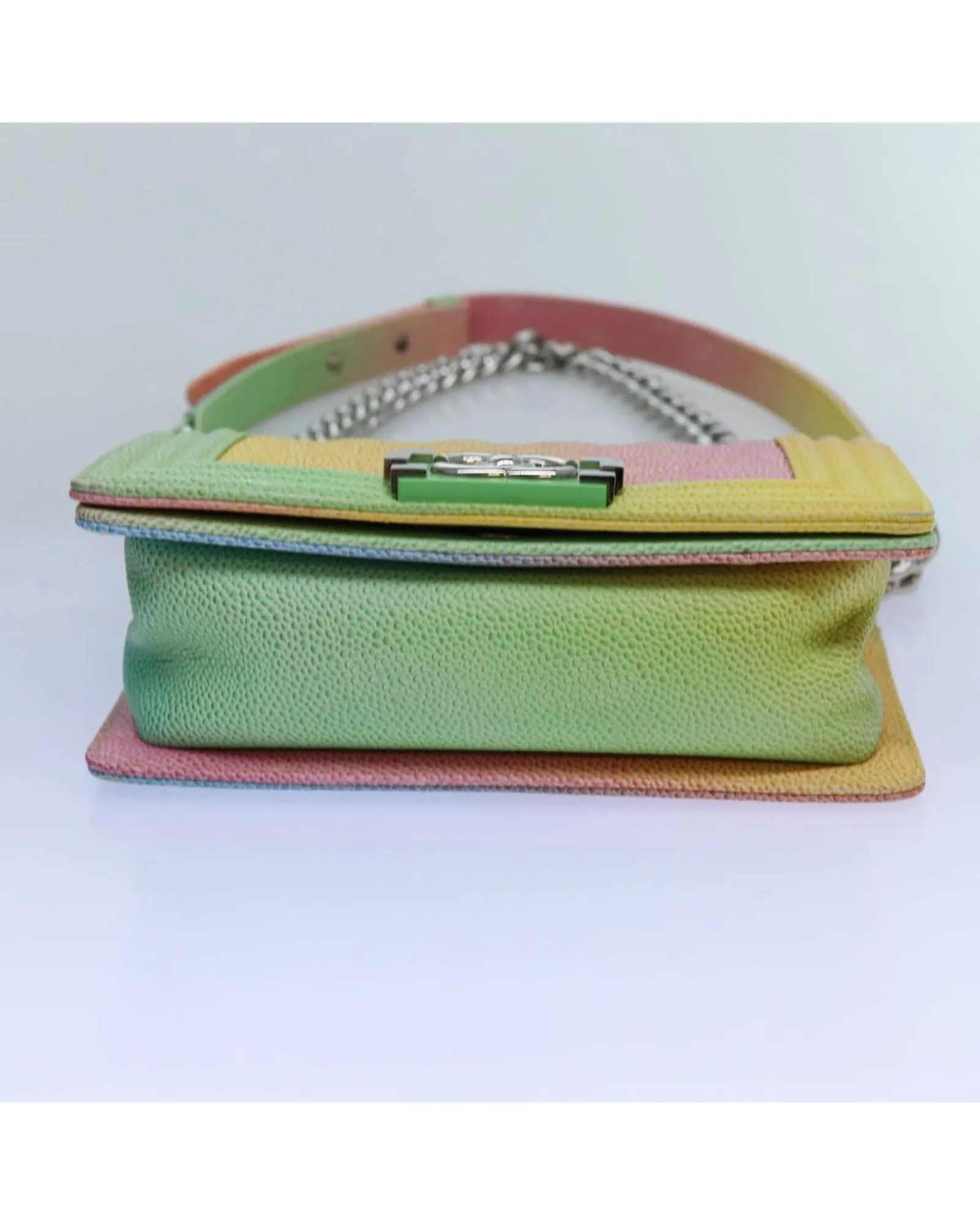 Rainbow Leather Chain Shoulder Bag with Matelasse Design and CC Logo