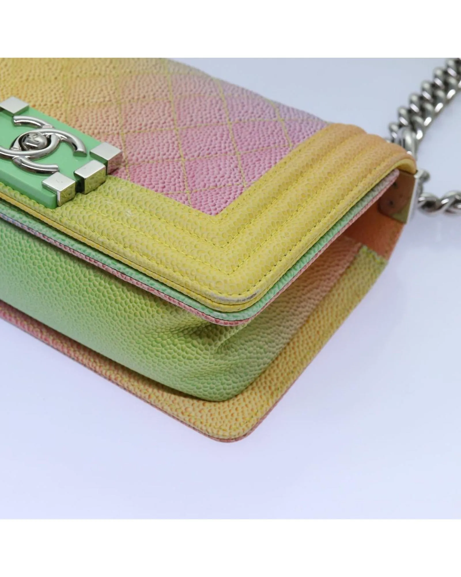 Rainbow Leather Chain Shoulder Bag with Matelasse Design and CC Logo