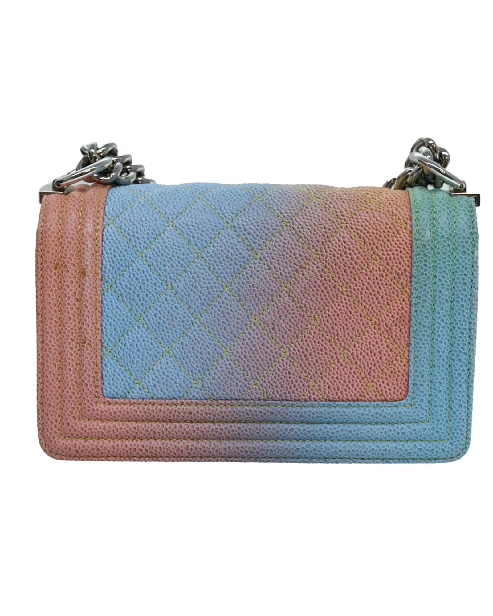 Rainbow Leather Chain Shoulder Bag with Matelasse Design and CC Logo