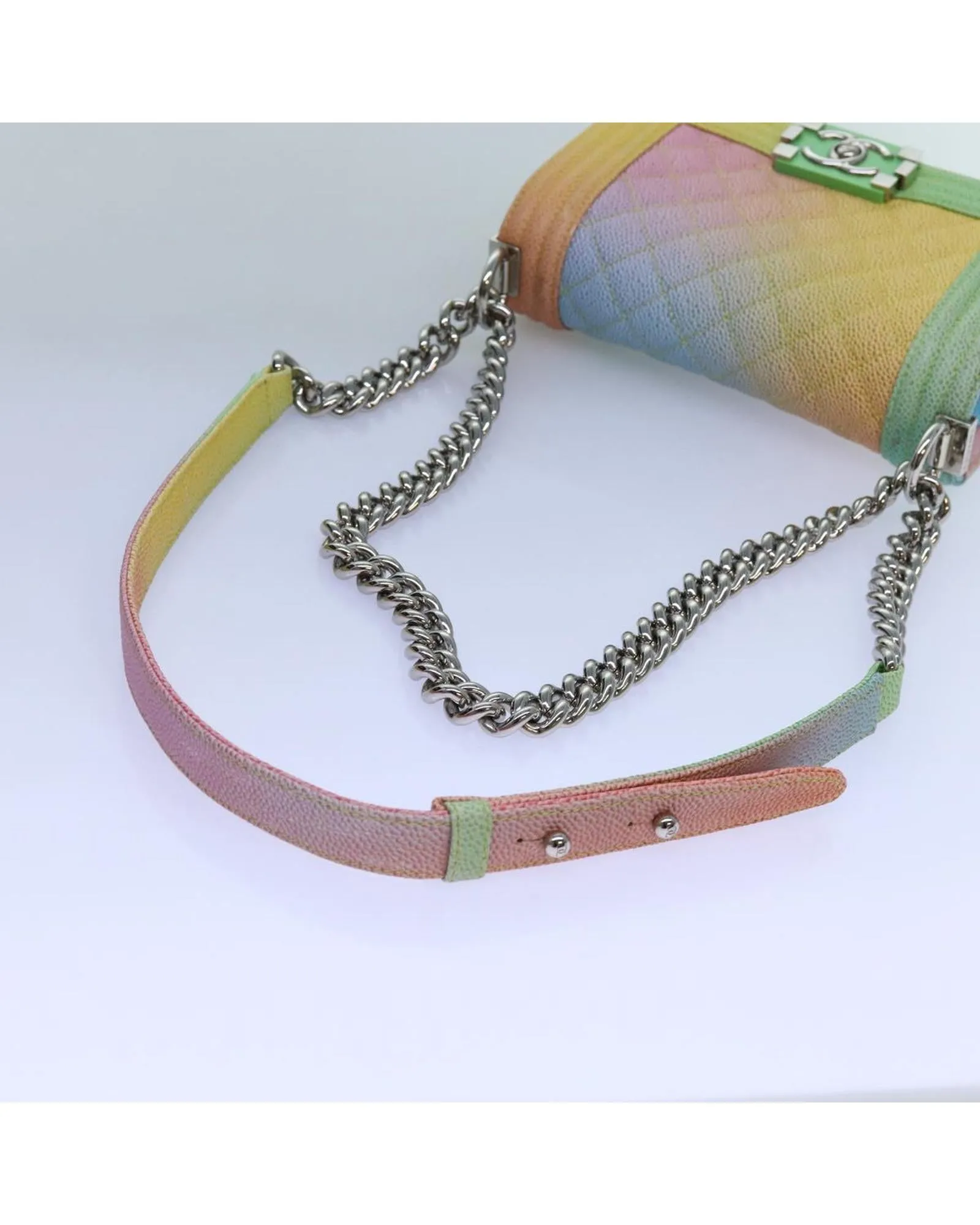 Rainbow Leather Chain Shoulder Bag with Matelasse Design and CC Logo