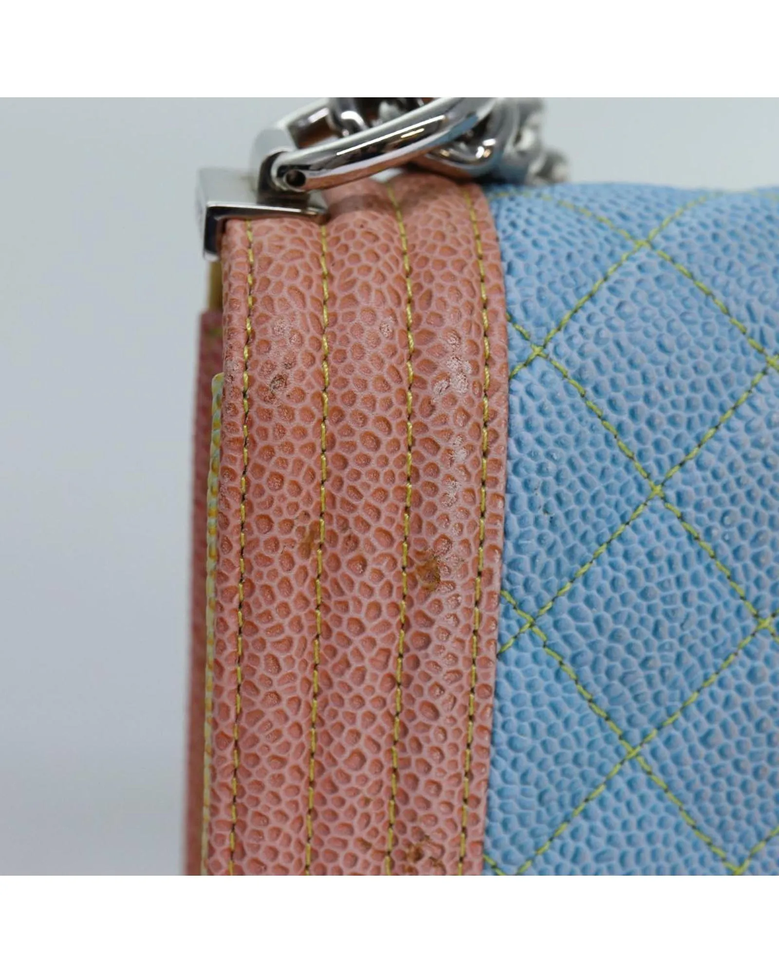Rainbow Leather Chain Shoulder Bag with Matelasse Design and CC Logo