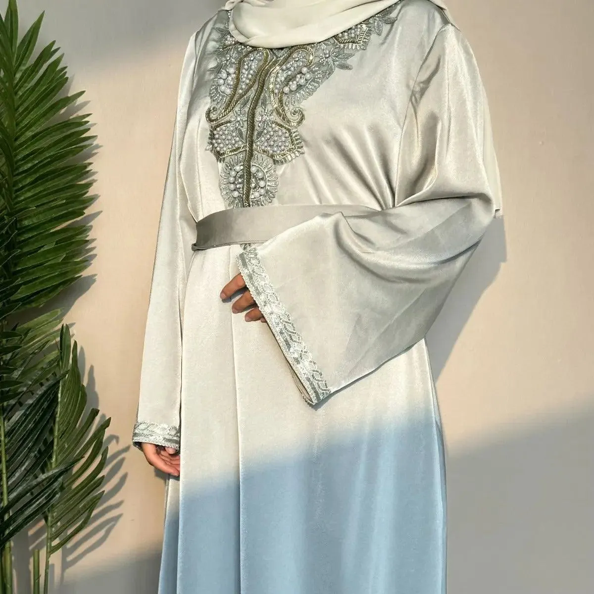 Satin Embroidered Plain Abaya (MA044)
