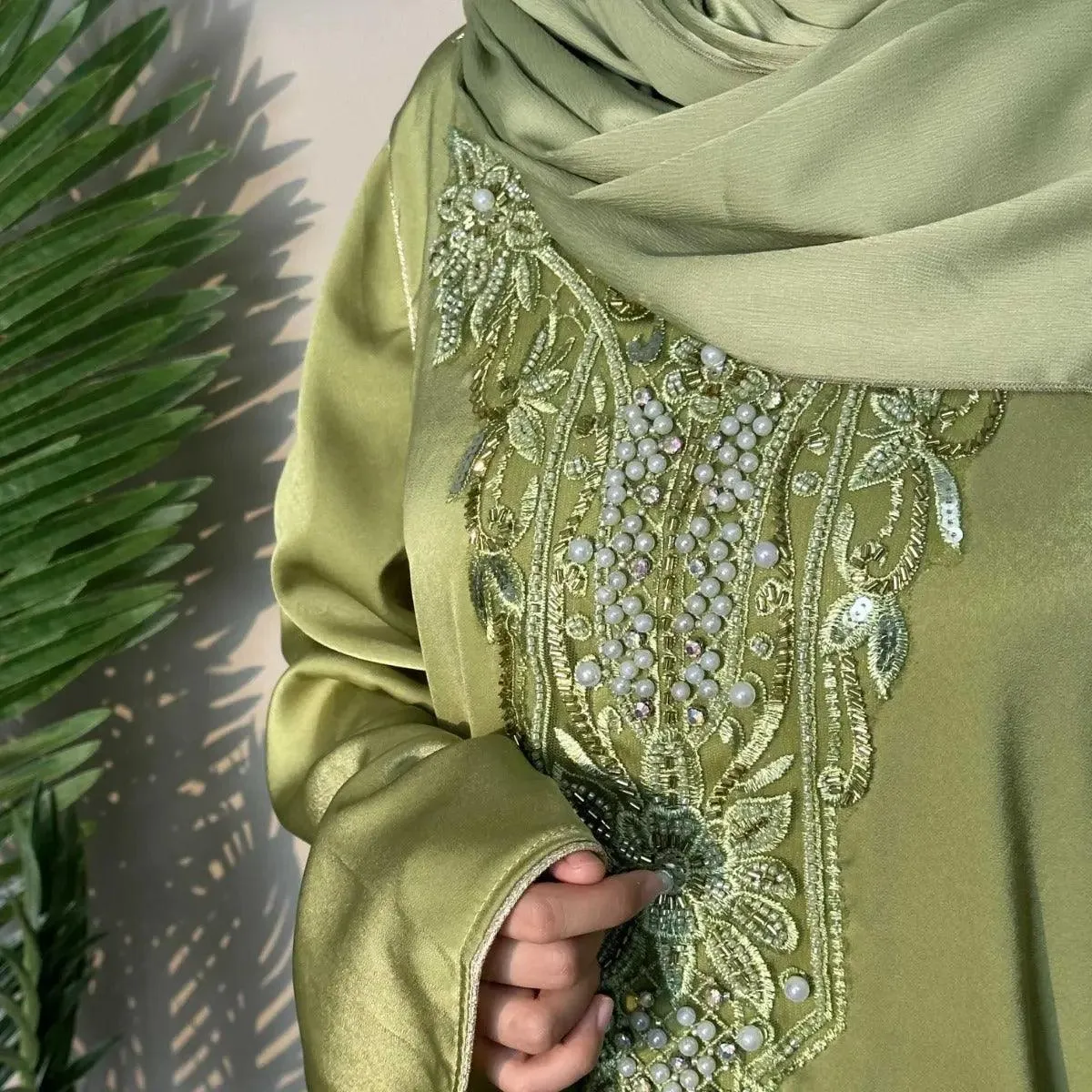 Satin Embroidered Plain Abaya (MA044)