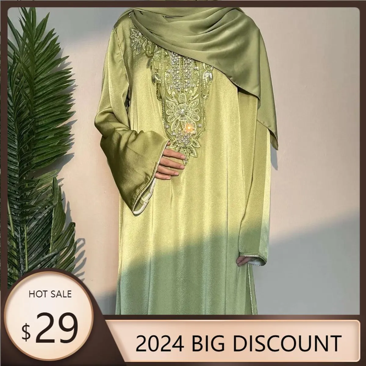 Satin Embroidered Plain Abaya (MA044)
