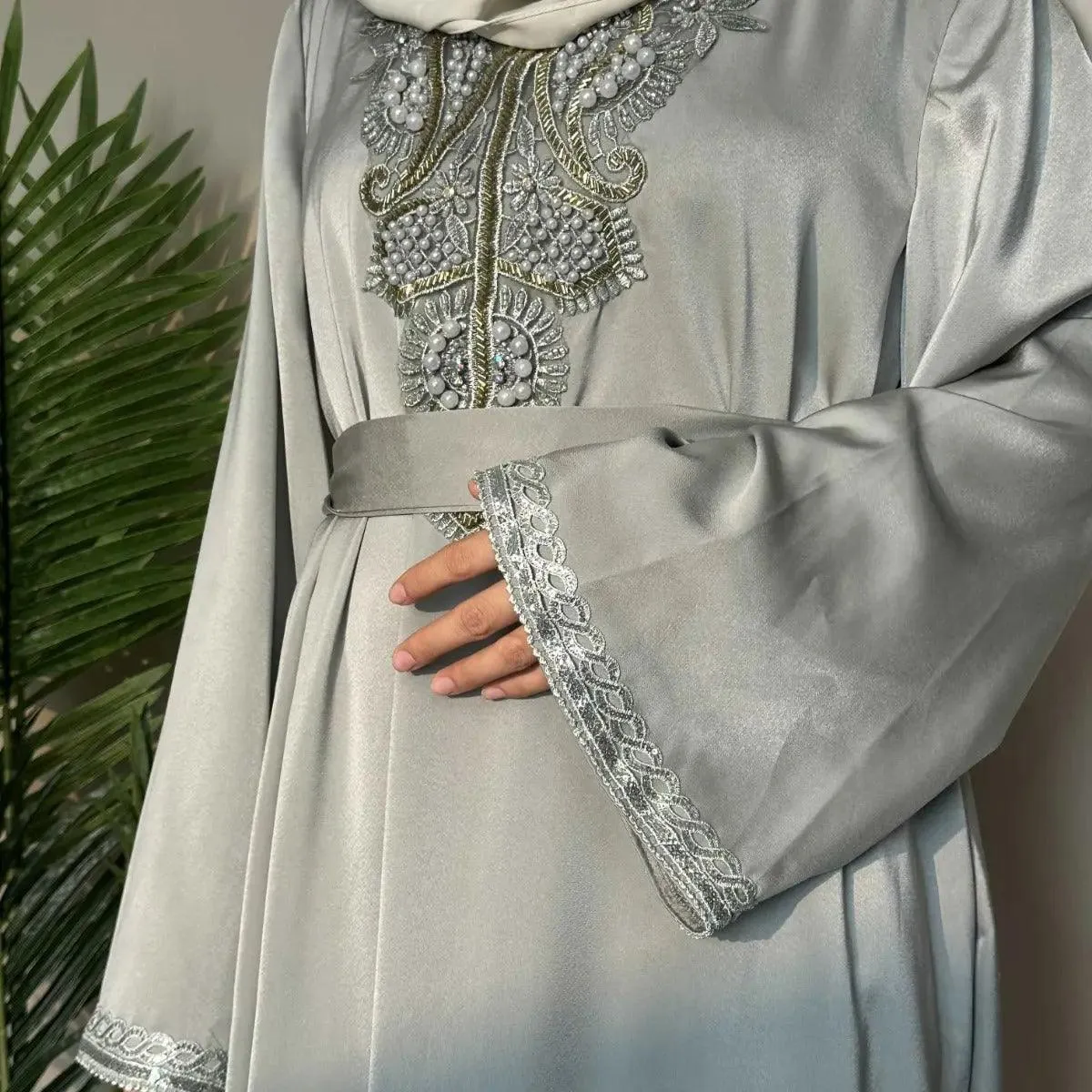 Satin Embroidered Plain Abaya (MA044)