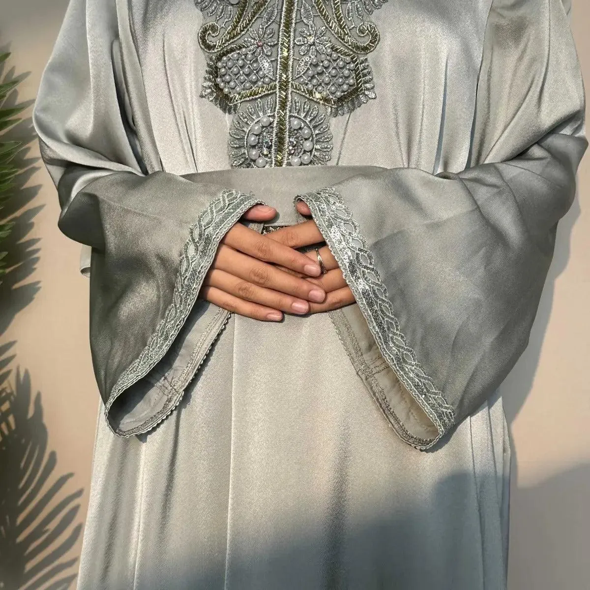 Satin Embroidered Plain Abaya (MA044)