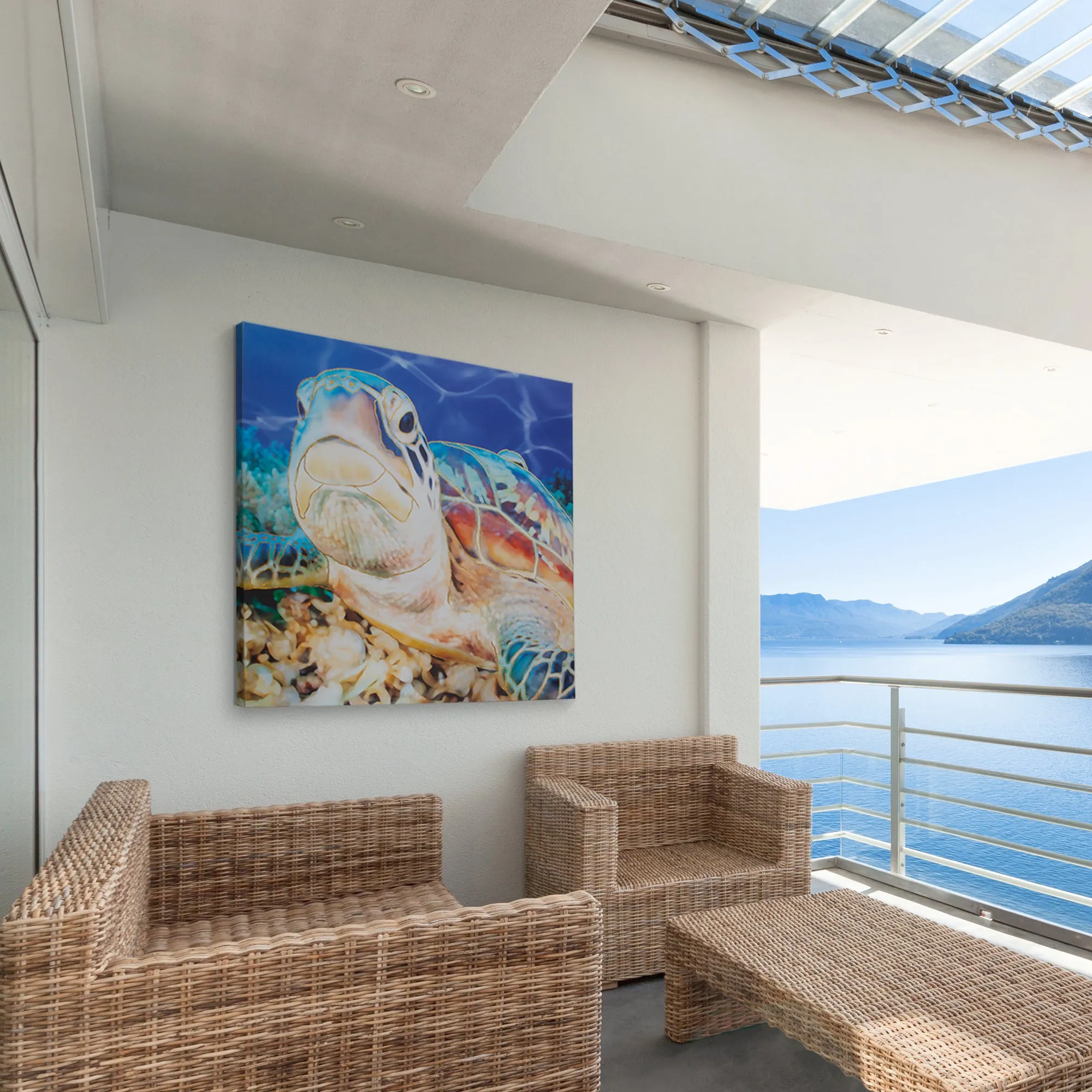 Sea Turtle Outdoor Canvas Art Print - 35x35