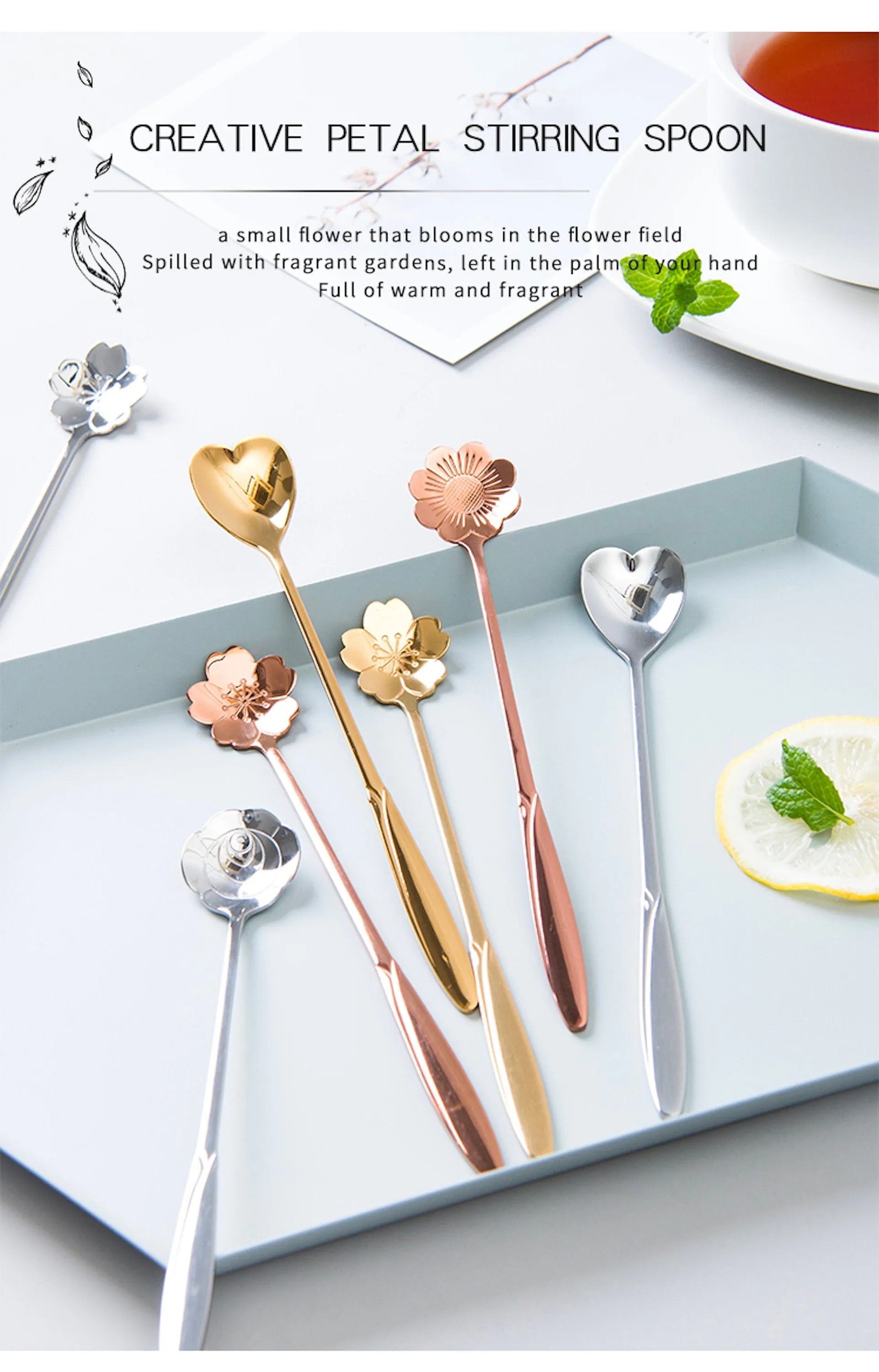 Set of 4 Spoon Stainless Steel Titanium Plated