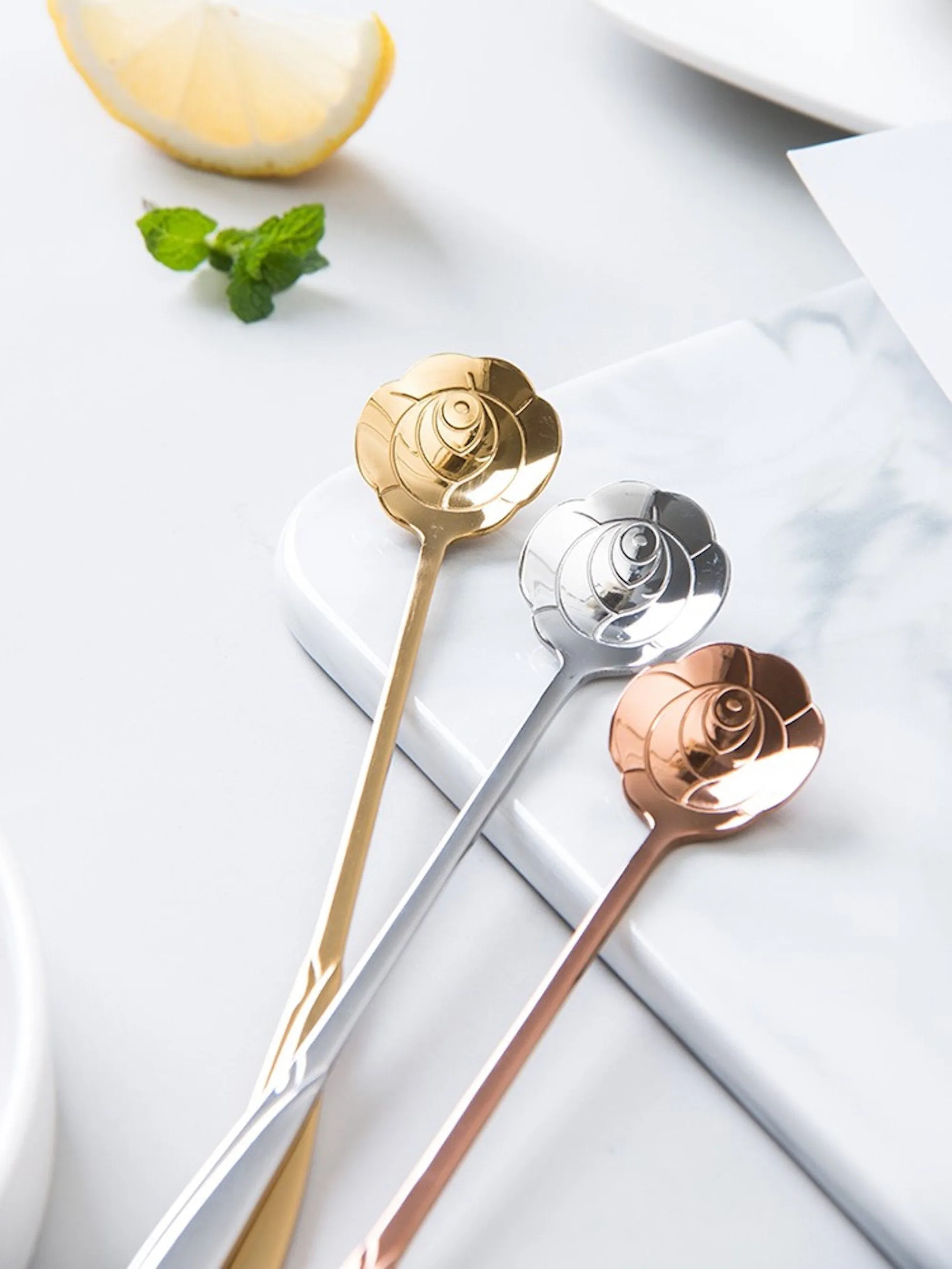 Set of 4 Spoon Stainless Steel Titanium Plated
