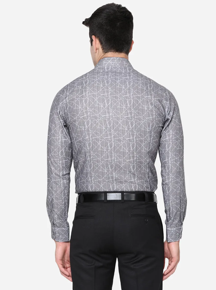 Silver Grey Printed Slim Fit Party Wear Shirt | JB Studio