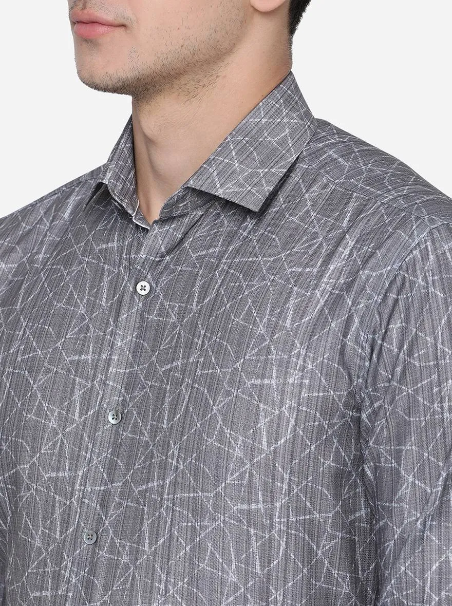 Silver Grey Printed Slim Fit Party Wear Shirt | JB Studio