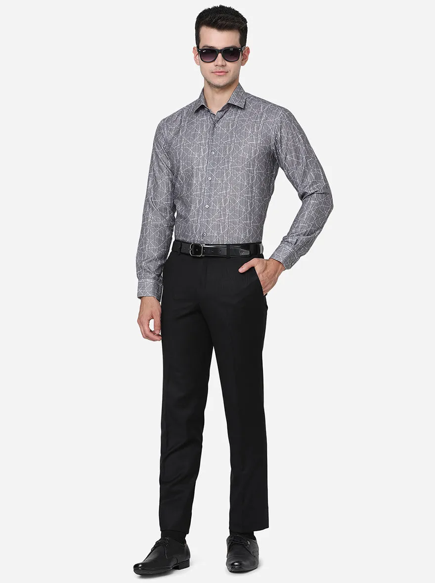 Silver Grey Printed Slim Fit Party Wear Shirt | JB Studio