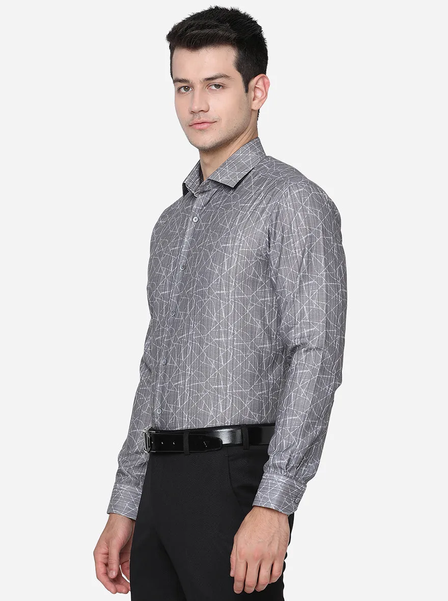 Silver Grey Printed Slim Fit Party Wear Shirt | JB Studio
