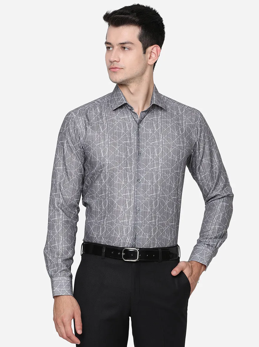 Silver Grey Printed Slim Fit Party Wear Shirt | JB Studio