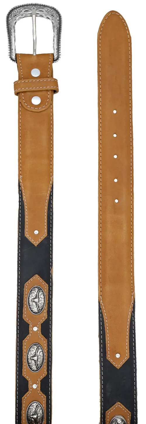 Silverton Concho Longhorn All Leather Belt (Honey/Black)