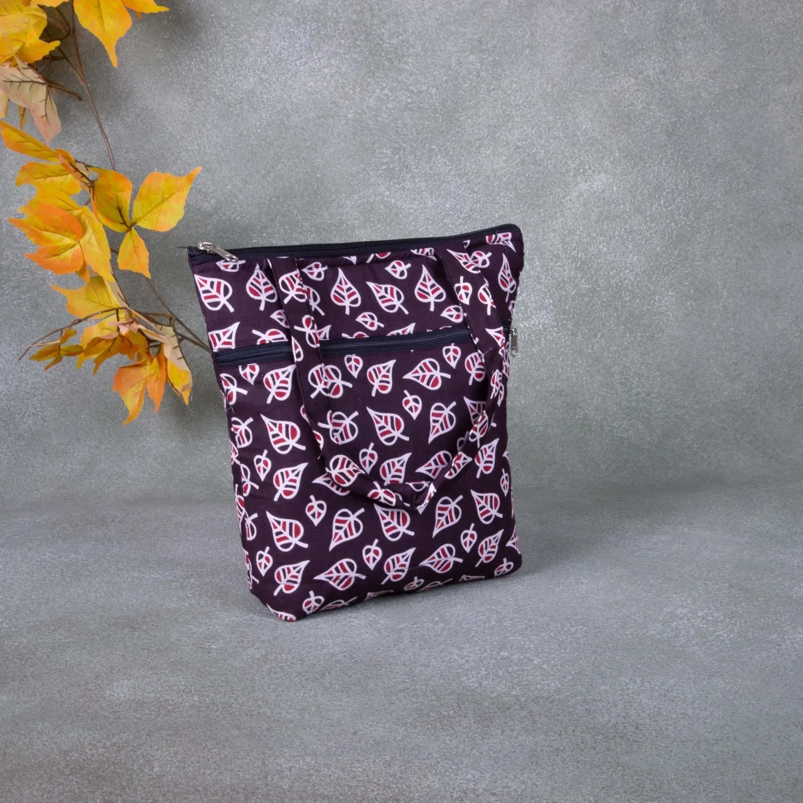 Small Handbag  Brown Colour with Leaf Design.