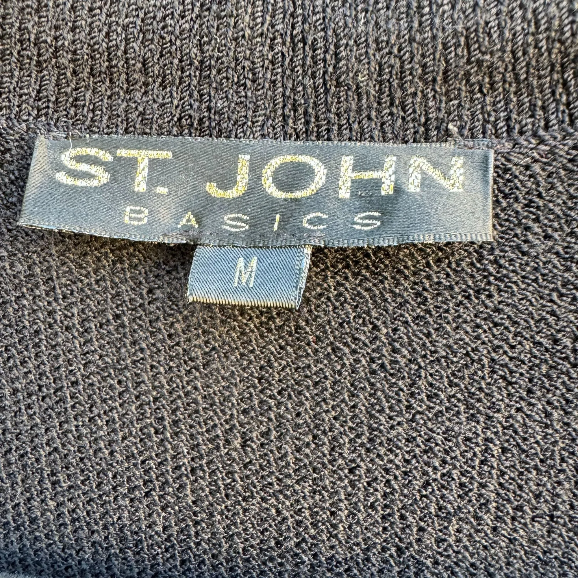 St. John Basics Vintage Women's Black Knit Gold Button Open Front Cardigan - M