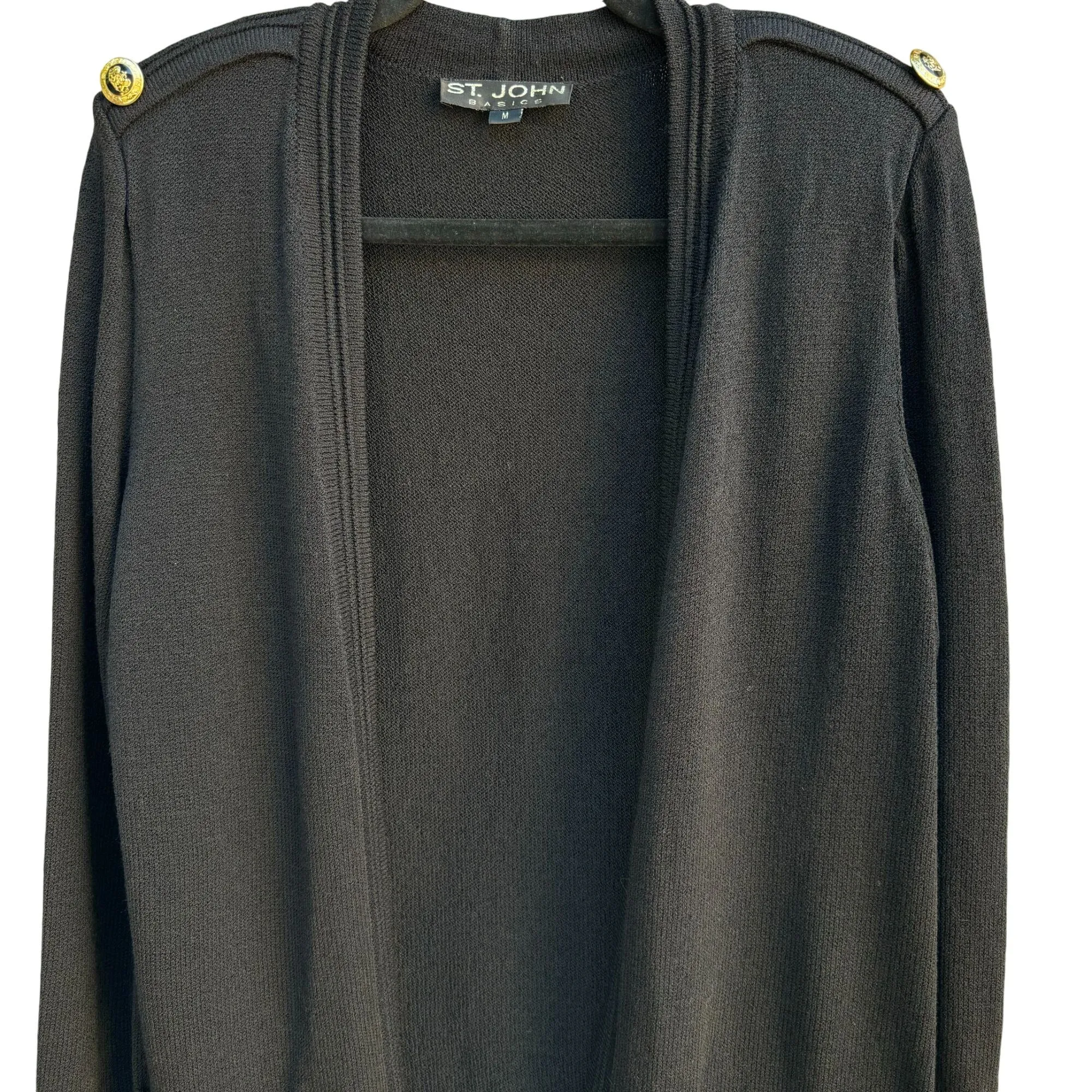 St. John Basics Vintage Women's Black Knit Gold Button Open Front Cardigan - M
