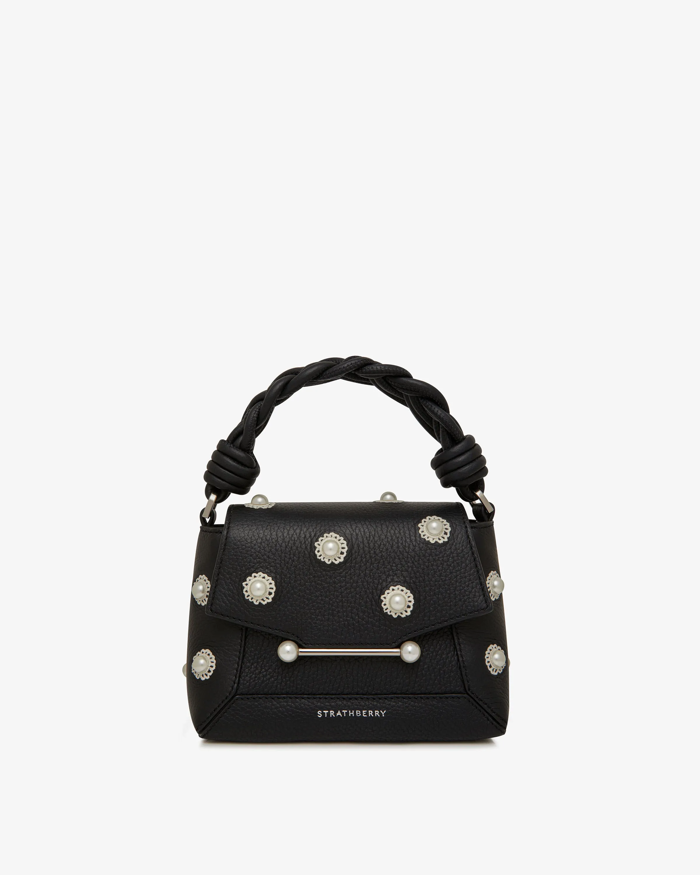 Strathberry x Shrimps Mosaic Nano - Black with Pearl/Embroidery