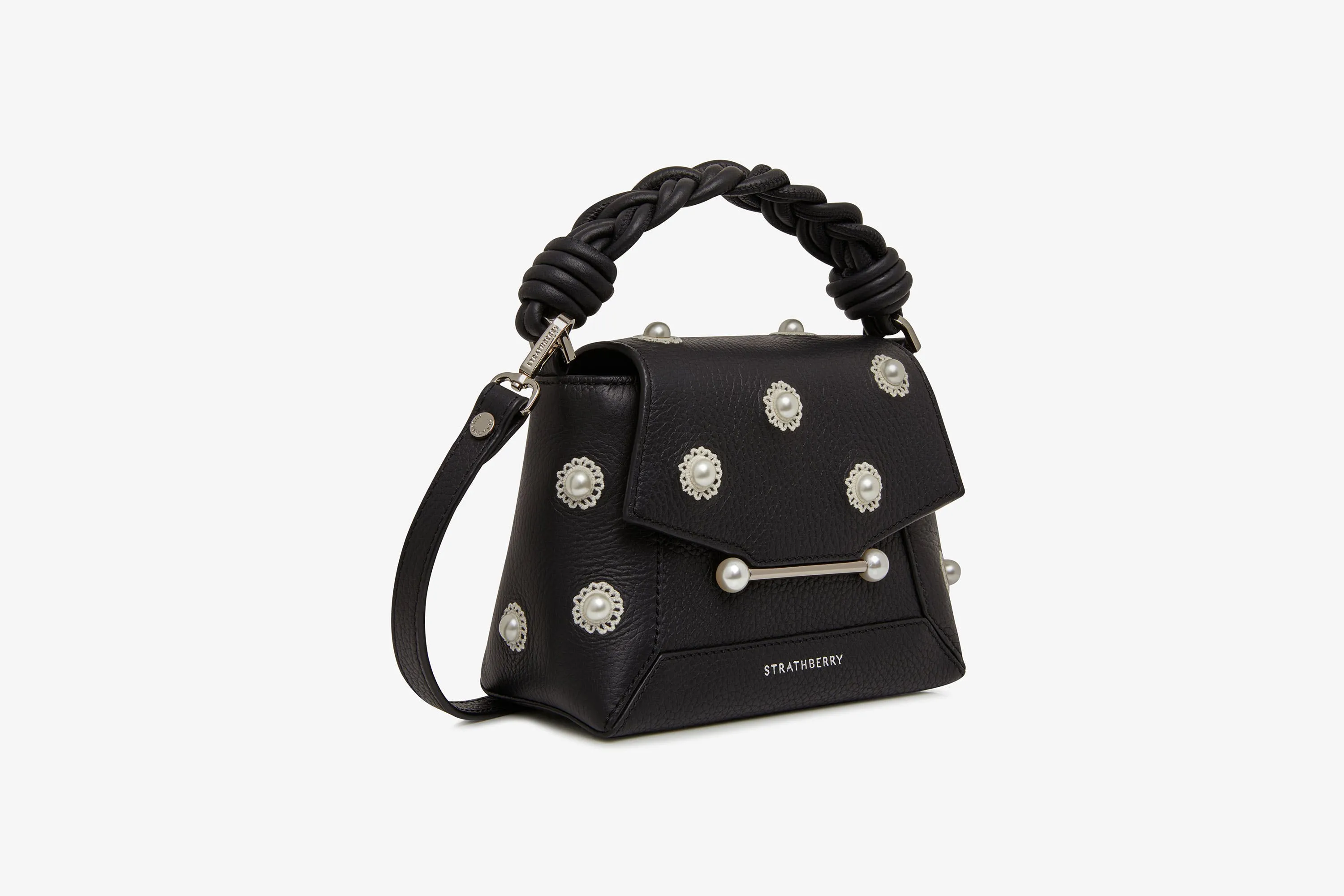 Strathberry x Shrimps Mosaic Nano - Black with Pearl/Embroidery
