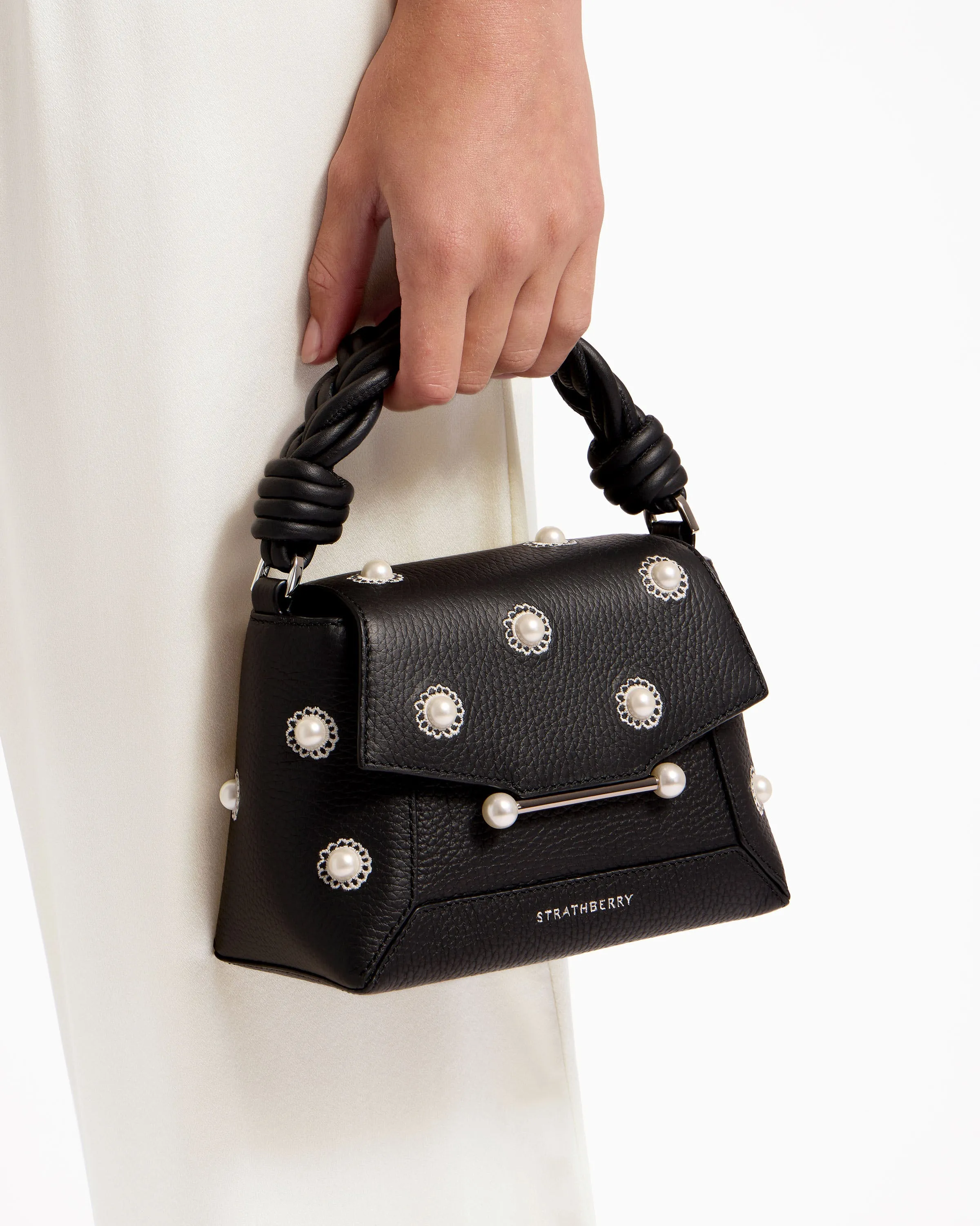 Strathberry x Shrimps Mosaic Nano - Black with Pearl/Embroidery