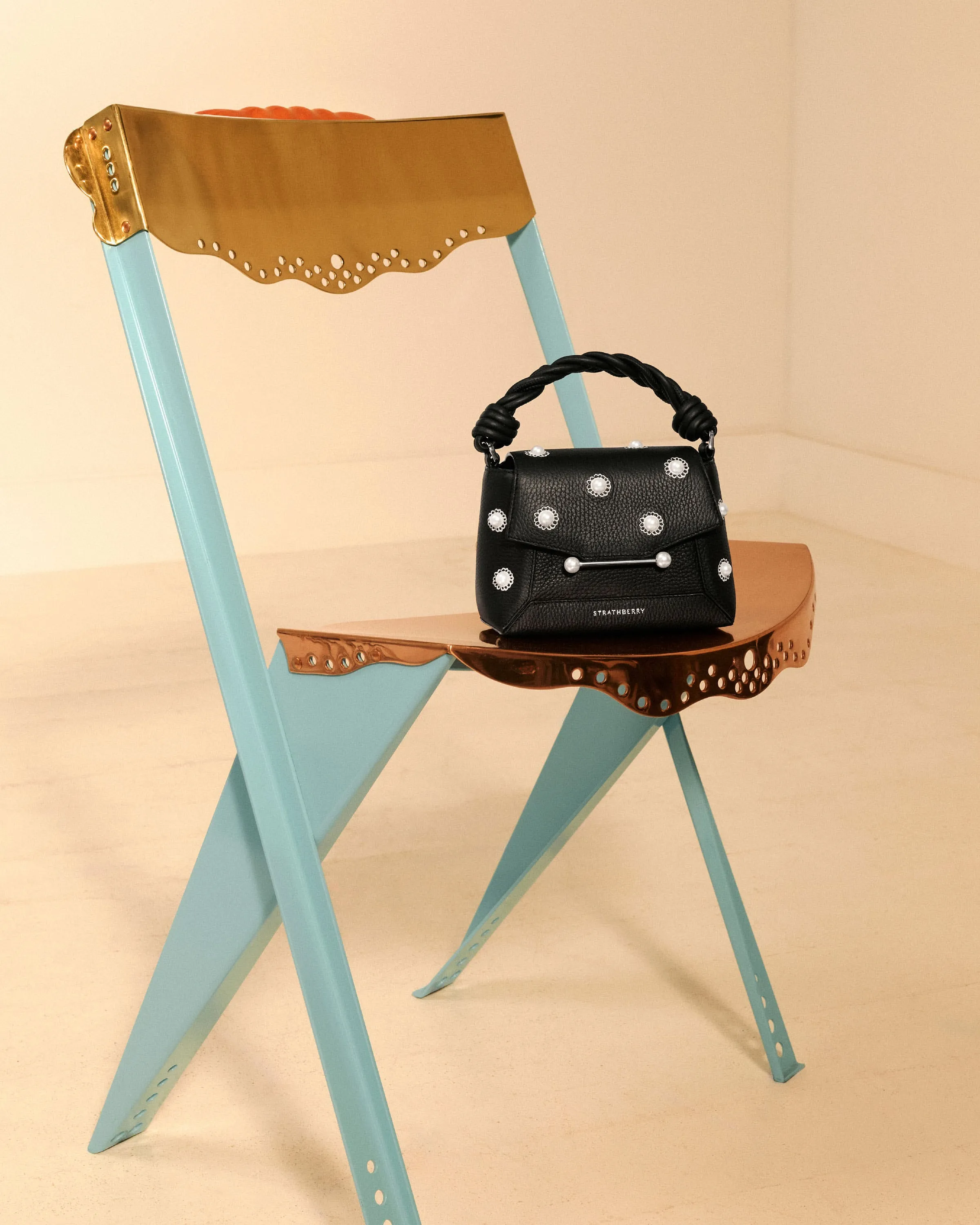 Strathberry x Shrimps Mosaic Nano - Black with Pearl/Embroidery
