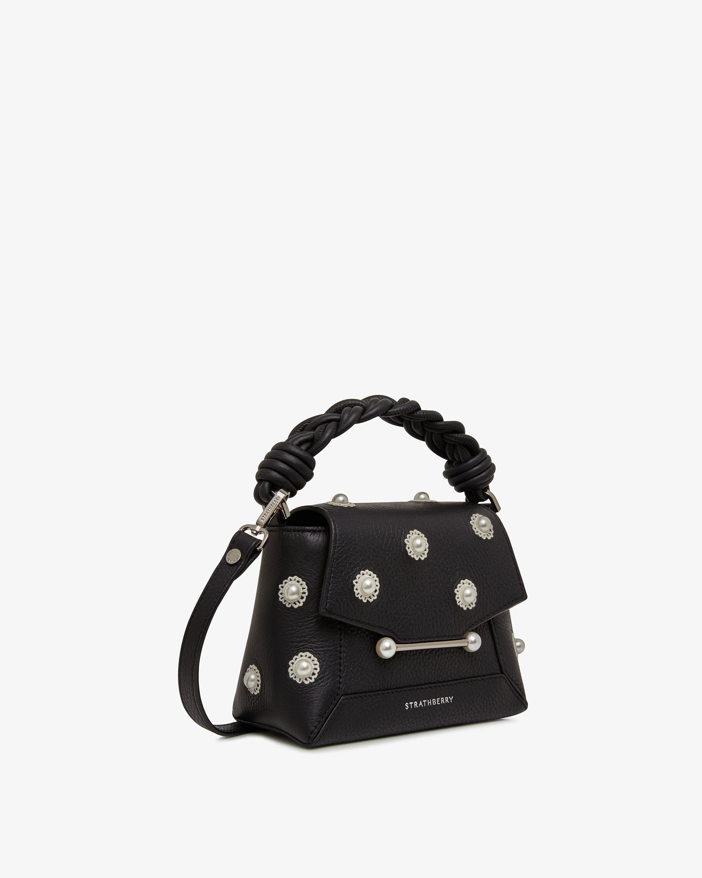 Strathberry x Shrimps Mosaic Nano - Black with Pearl/Embroidery
