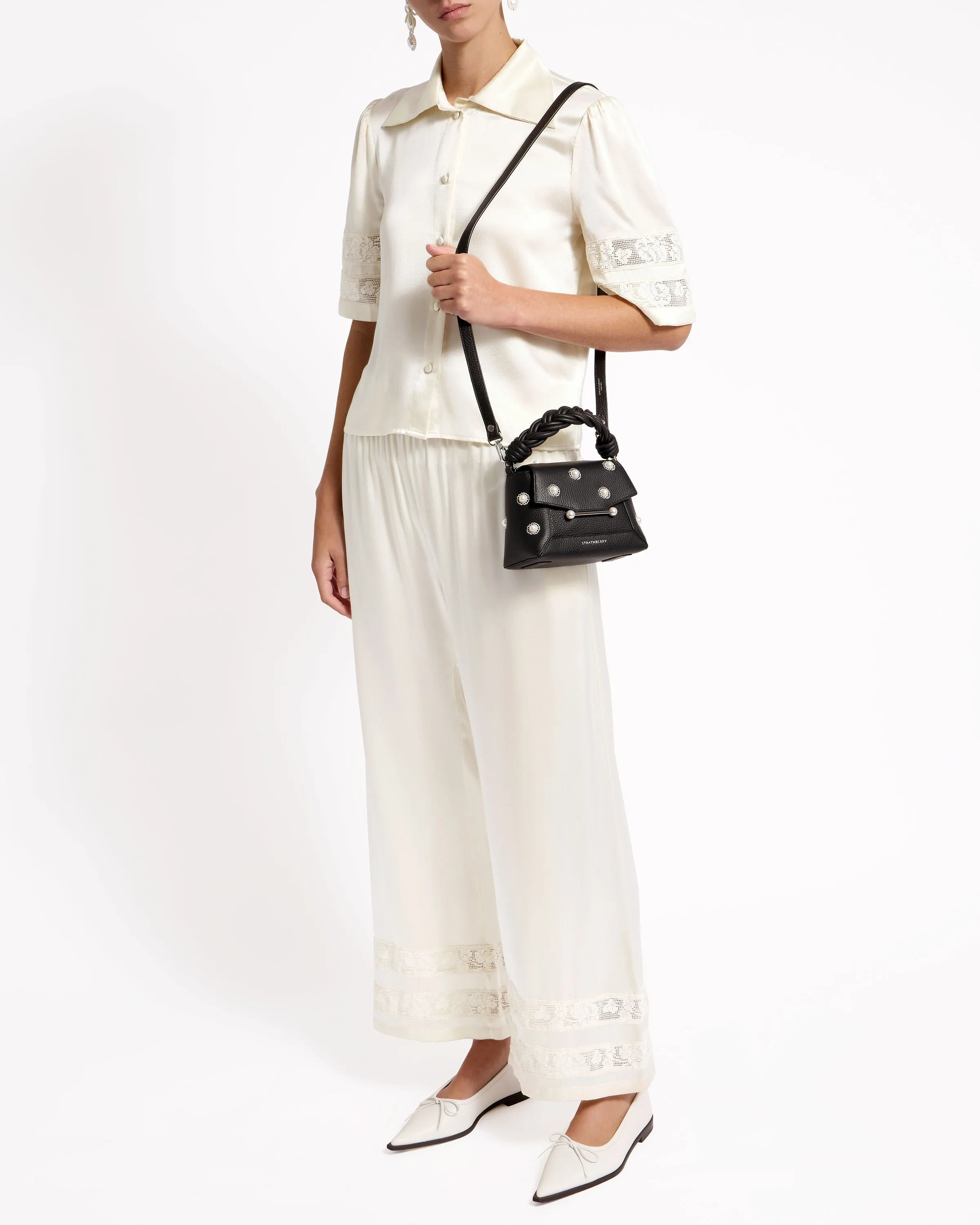 Strathberry x Shrimps Mosaic Nano - Black with Pearl/Embroidery