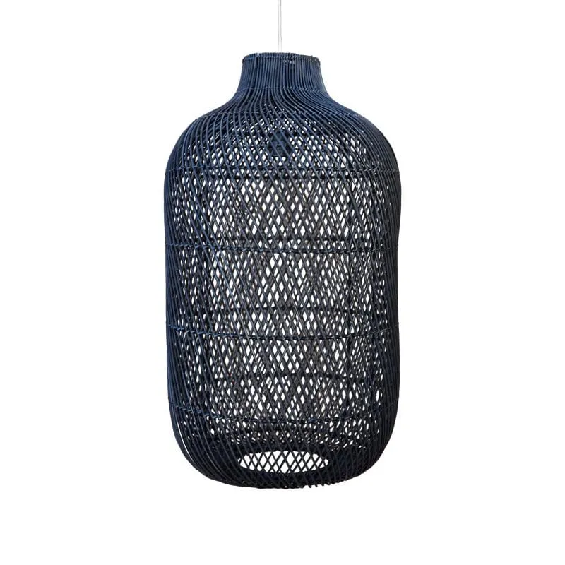 Twisted Weave Cylindrical Rattan Pendant | Natural or Black
