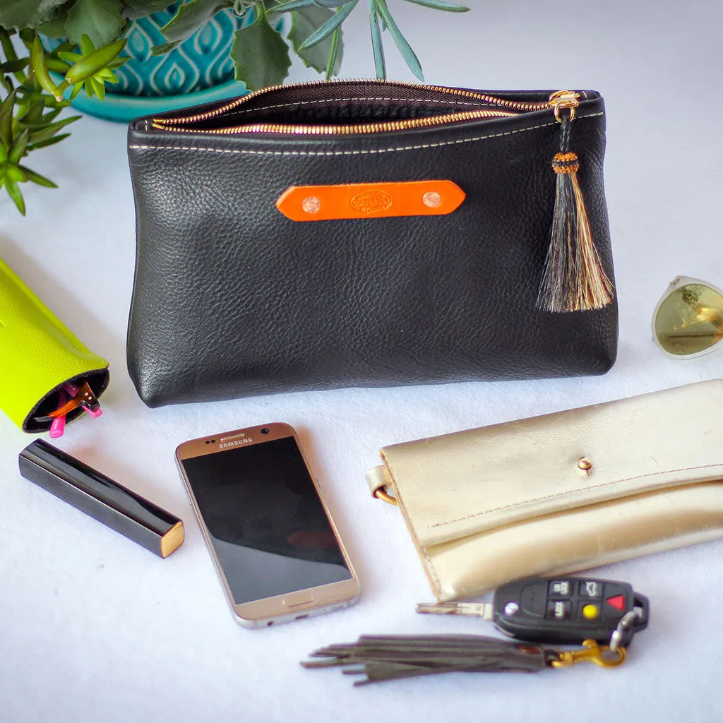 Walnut & Brown Hide Zippy Clutch