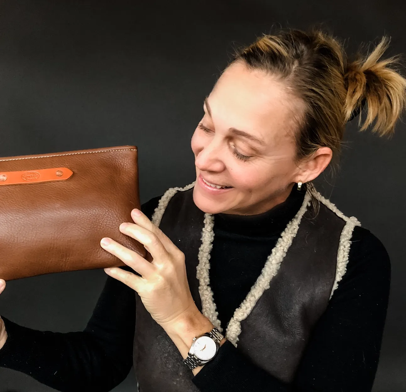 Walnut & Brown Hide Zippy Clutch