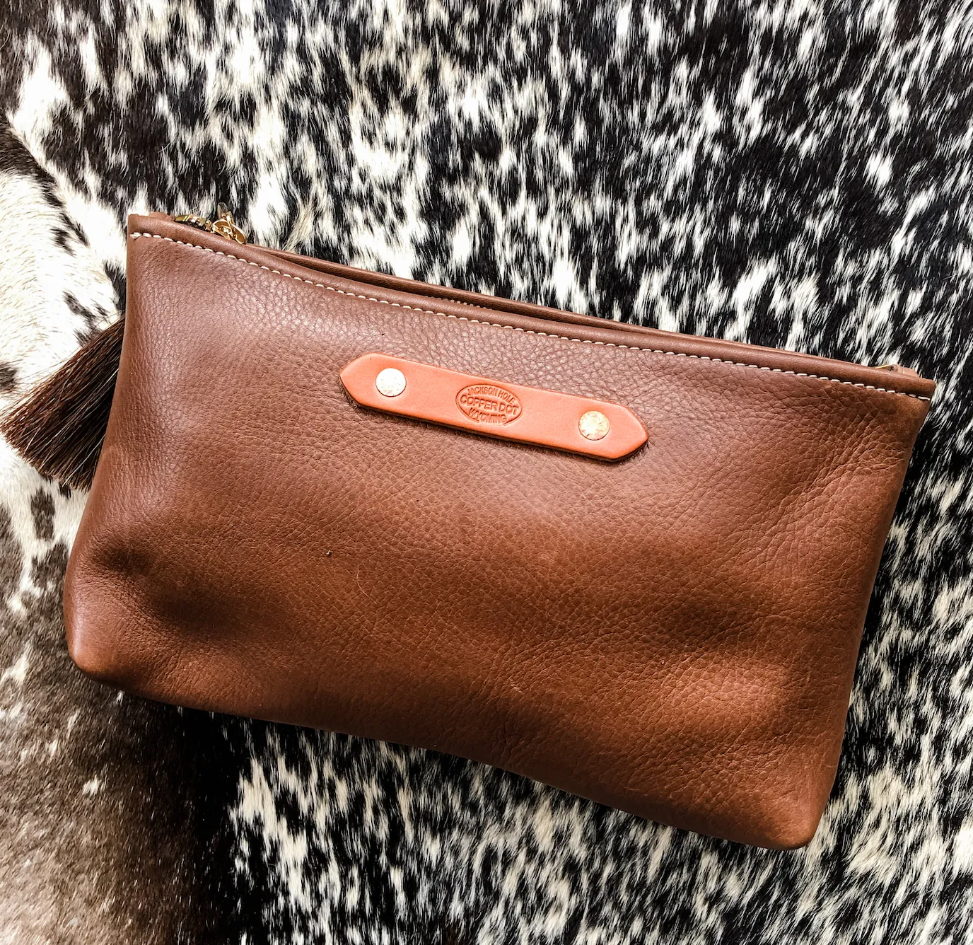 Walnut & Brown Hide Zippy Clutch
