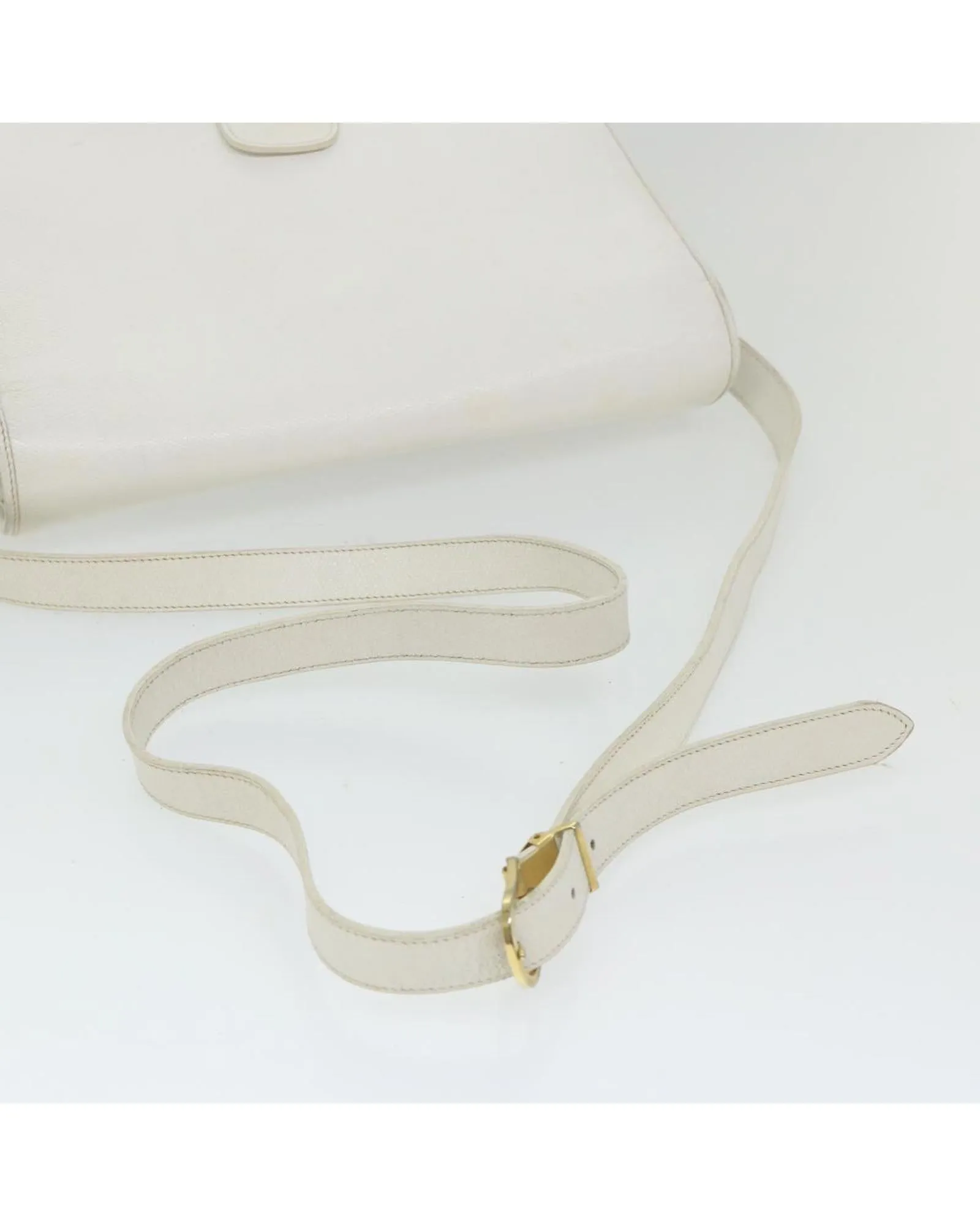 White Honeycomb Canvas Shoulder Bag with Leather Detail