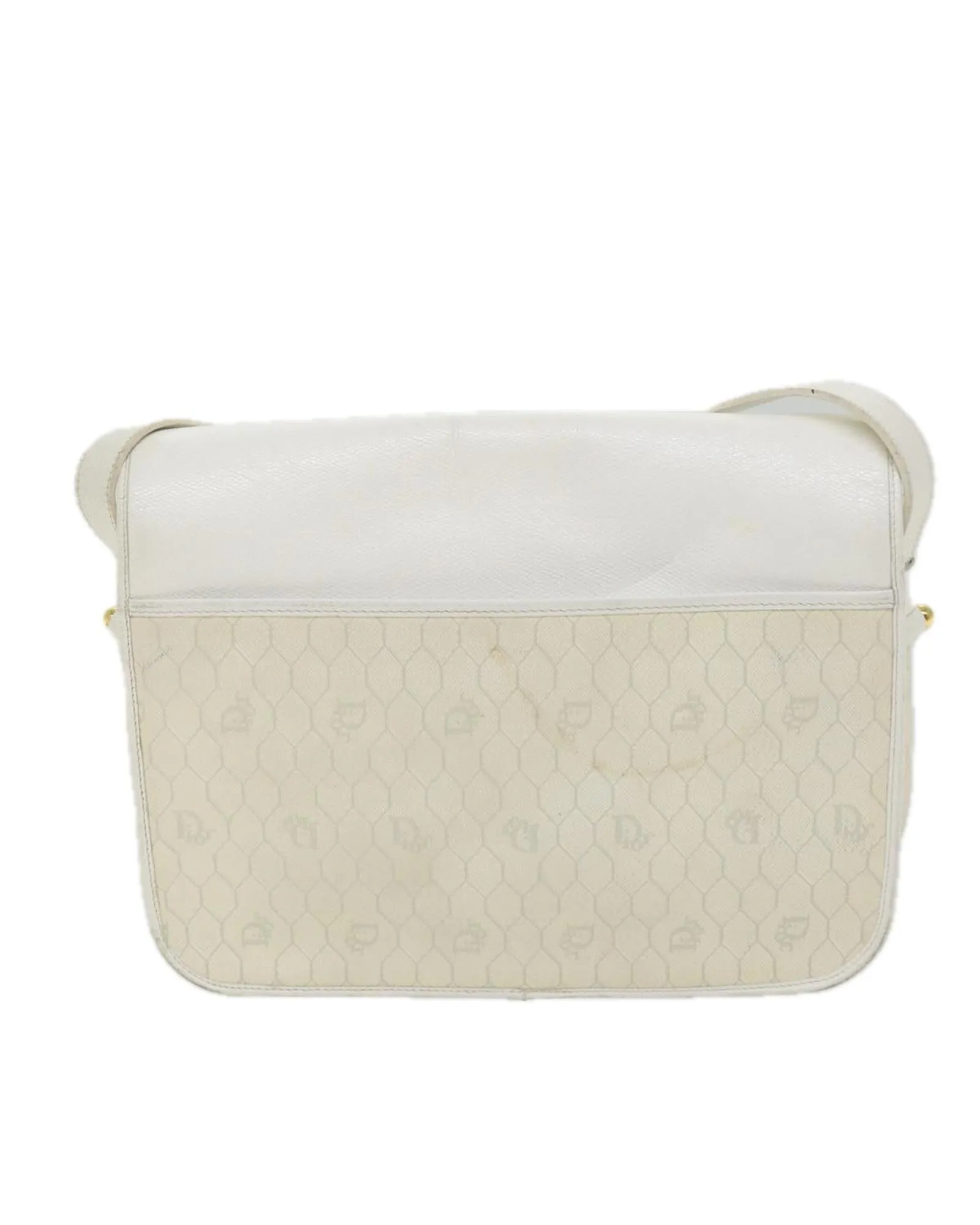 White Honeycomb Canvas Shoulder Bag with Leather Detail