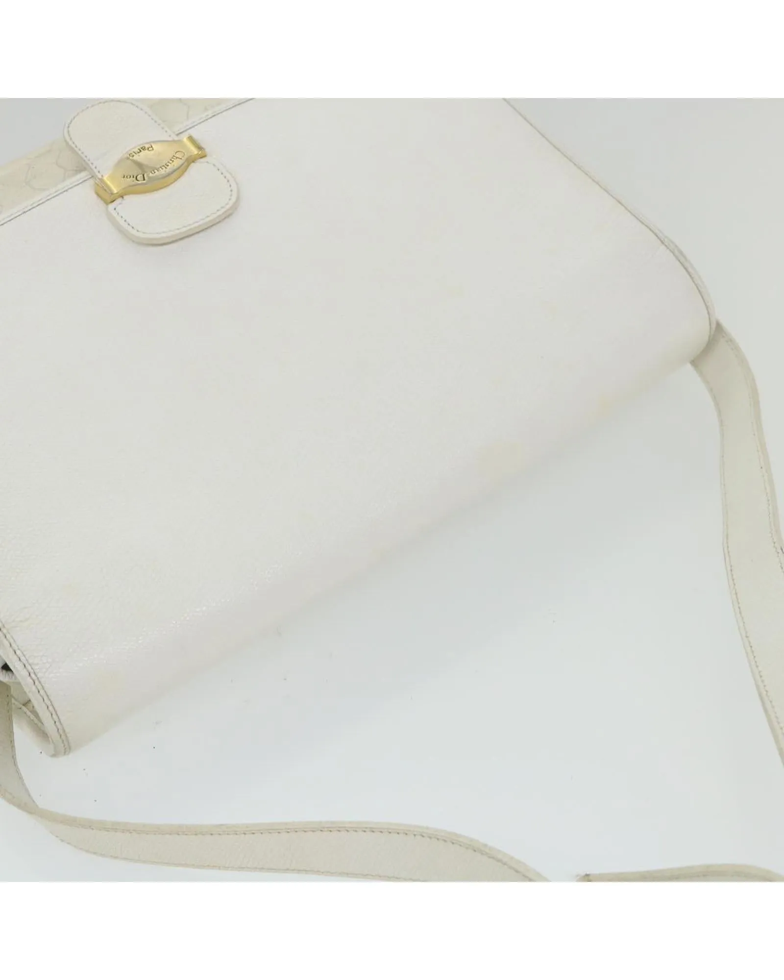 White Honeycomb Canvas Shoulder Bag with Leather Detail