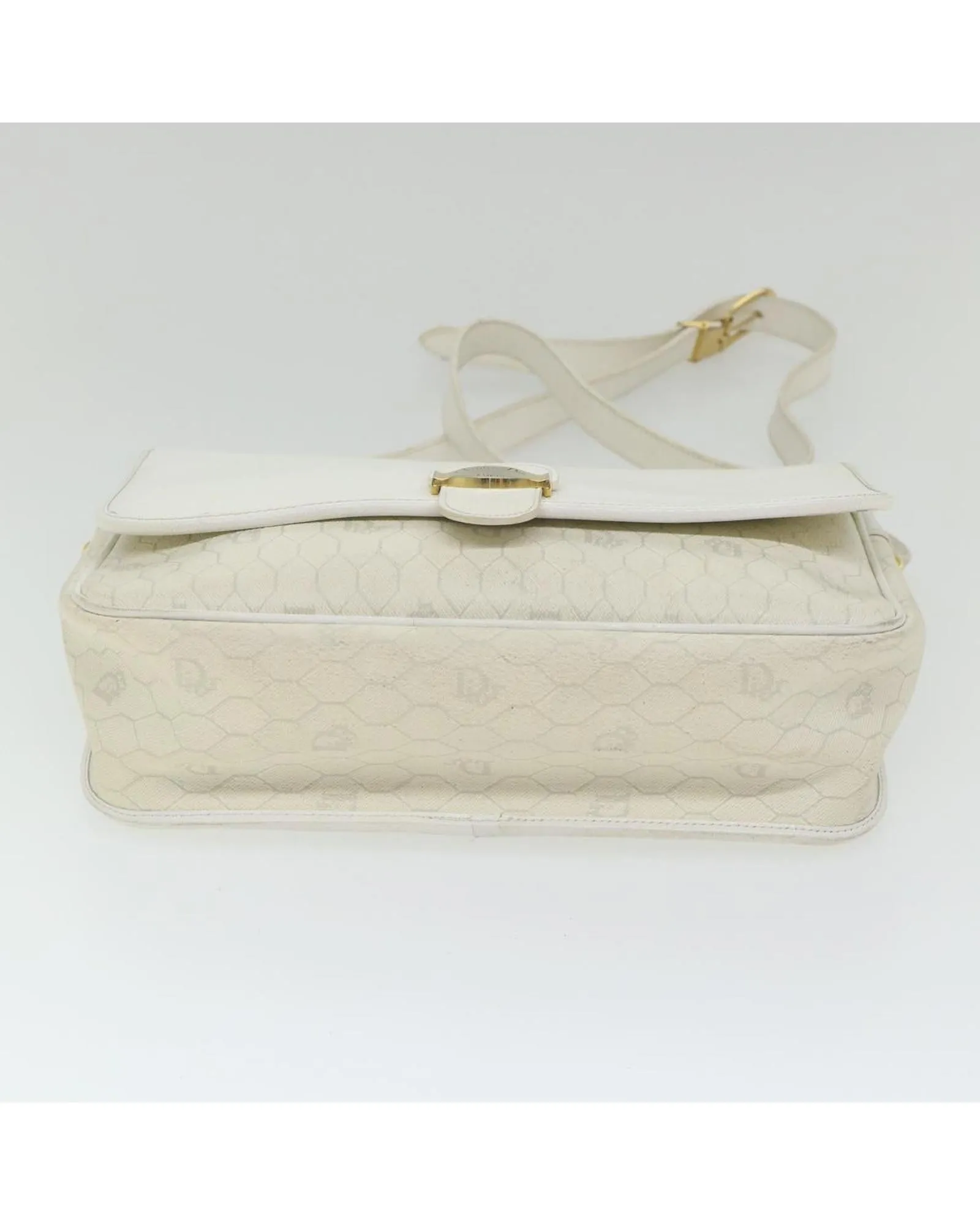 White Honeycomb Canvas Shoulder Bag with Leather Detail