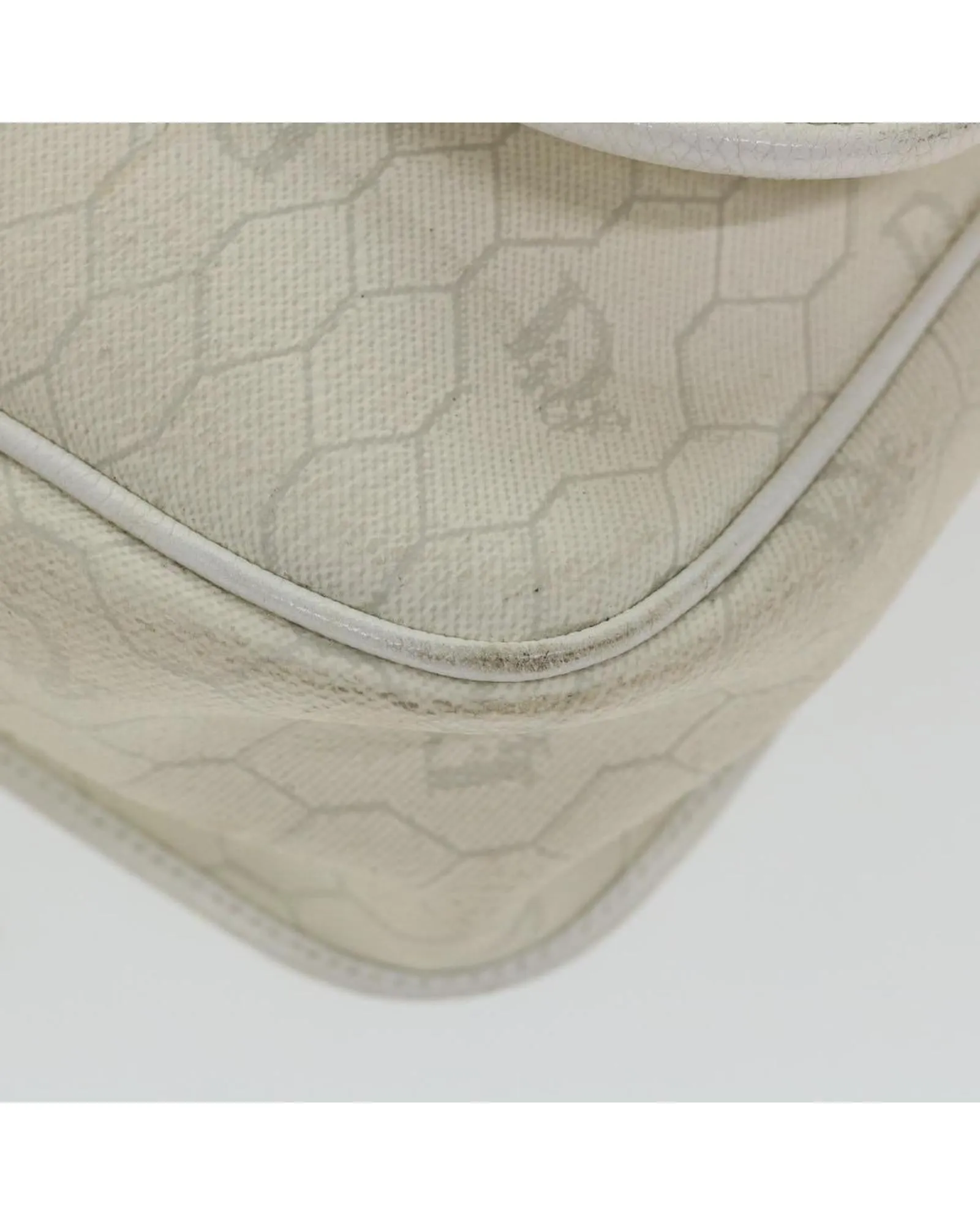White Honeycomb Canvas Shoulder Bag with Leather Detail
