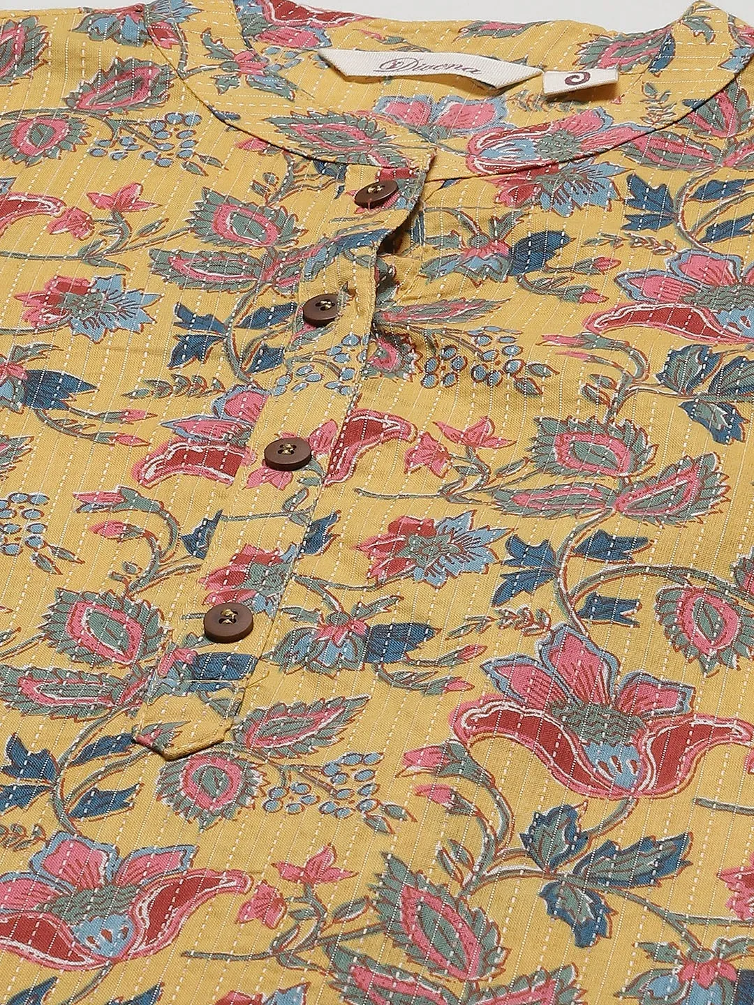 Women'S Yellow Printed Cotton Straight Kurta